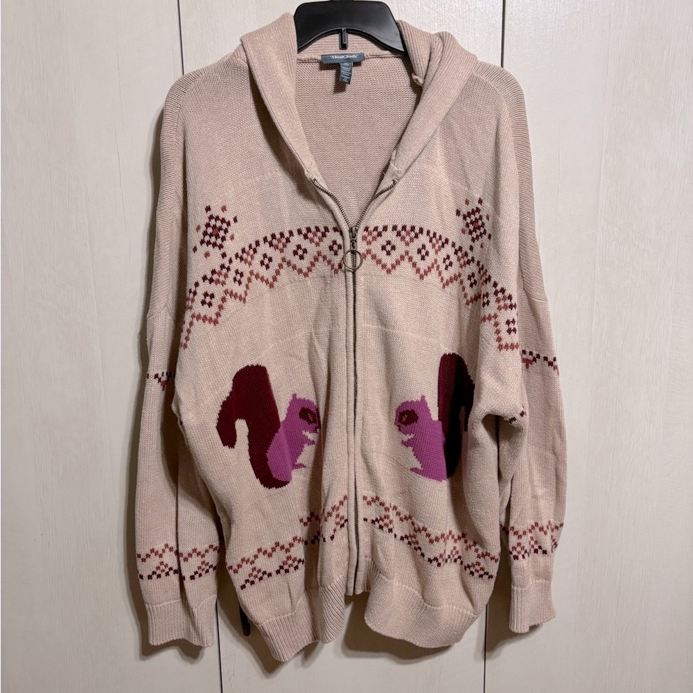 Modcloth Cream and Purple Cardigan Sweater with Squirrel Motifs